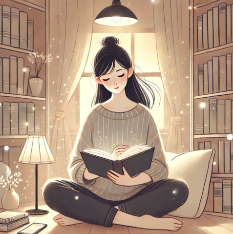 스마트폰 대신에 독서를 하는 10대 소녀