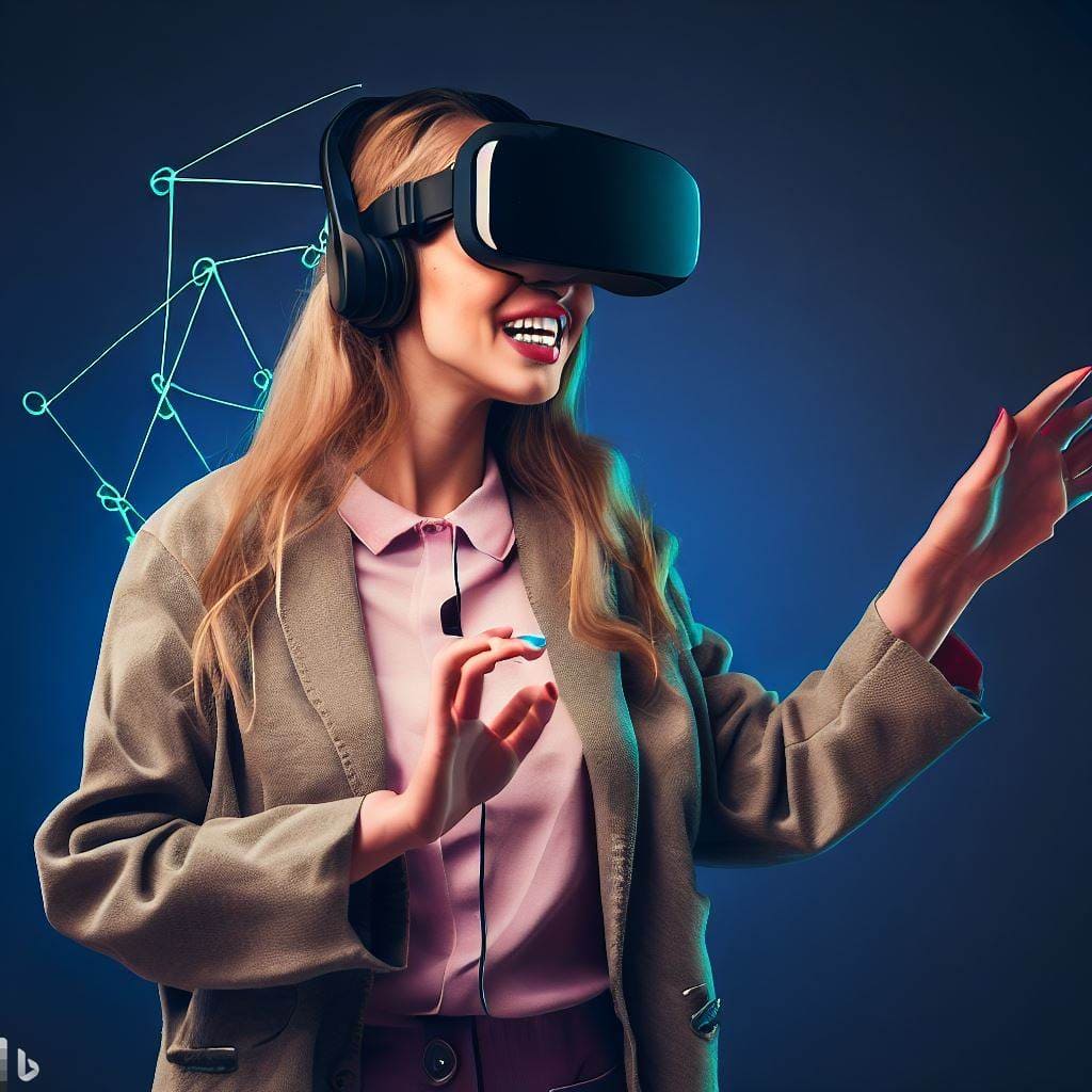 메타버스 가상 이벤트를 VR로 즐기는 여성의 이미지