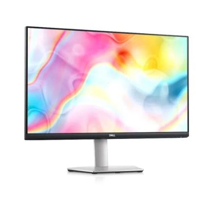 흰색 배경의 Dell S2722QC 모니터 .