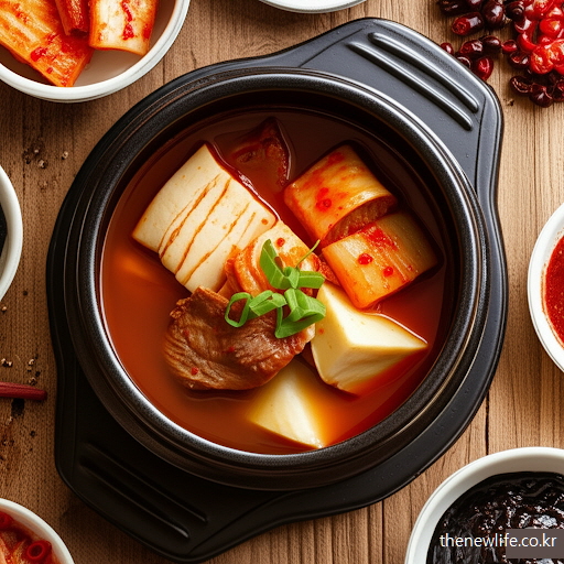 김치찌개와 다양한 반찬 – 된장, 고추장, 김치 등 자연식 속 소금 부족 증상 해결 이미지