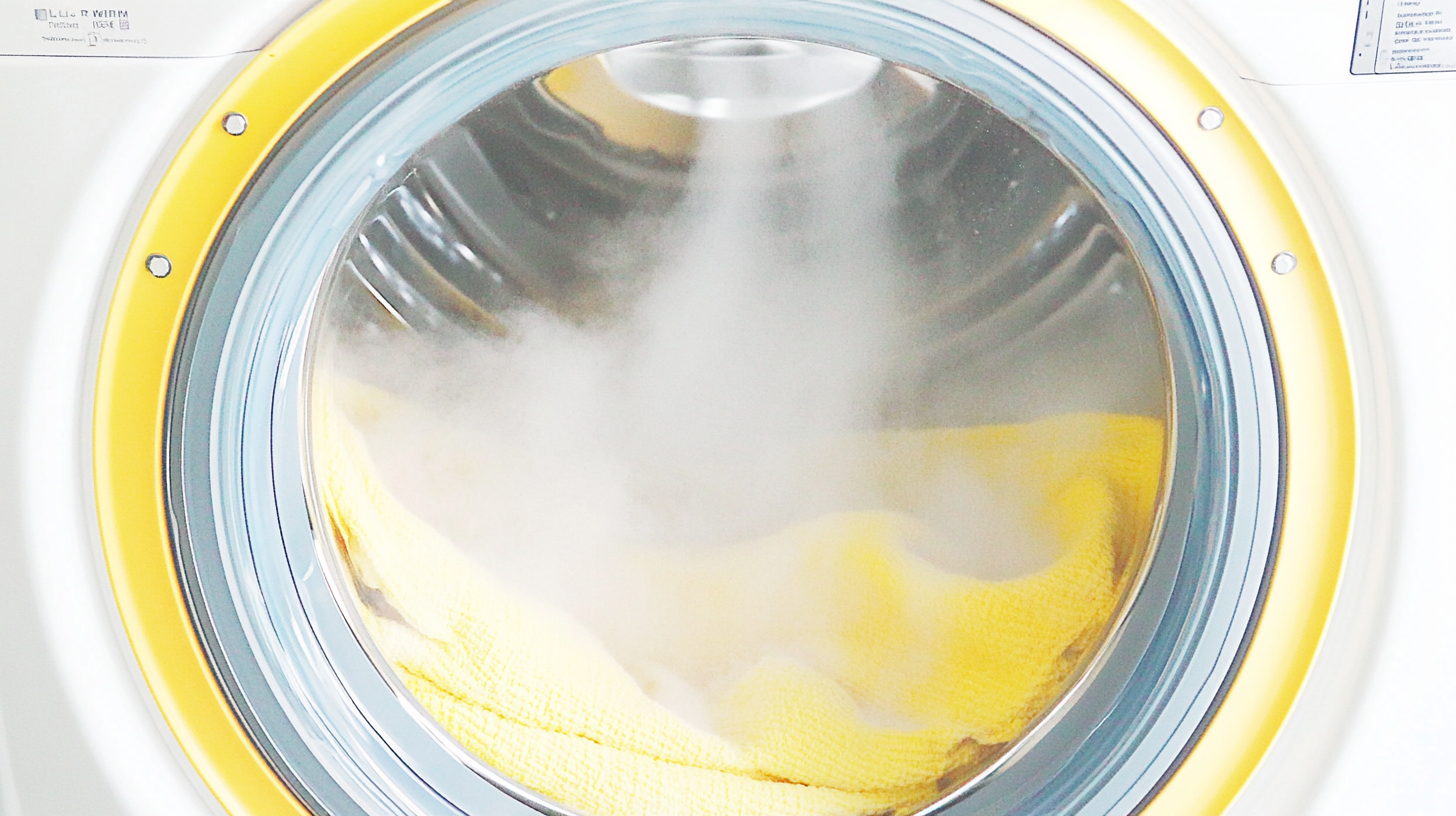 드럼 안의 원단에서 부드럽게 피어오르는 증기를 통해 표현된 LG 트롬의 트루스팀 기술 클로즈업 이미지.