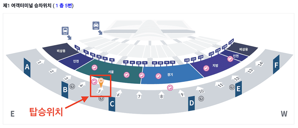 6012번-공항버스-인천공항-제1터미널-탑승위치