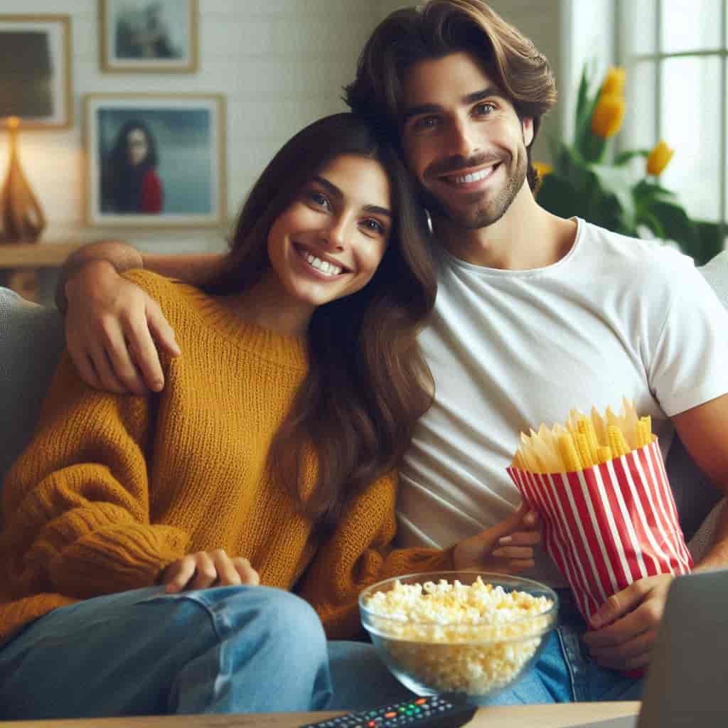 행복하게 영화를 보는 커플
