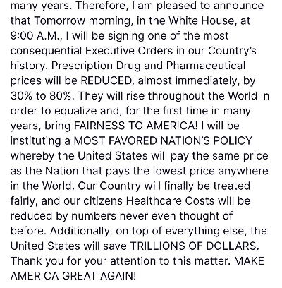 트럼프SNS MFN약가정책