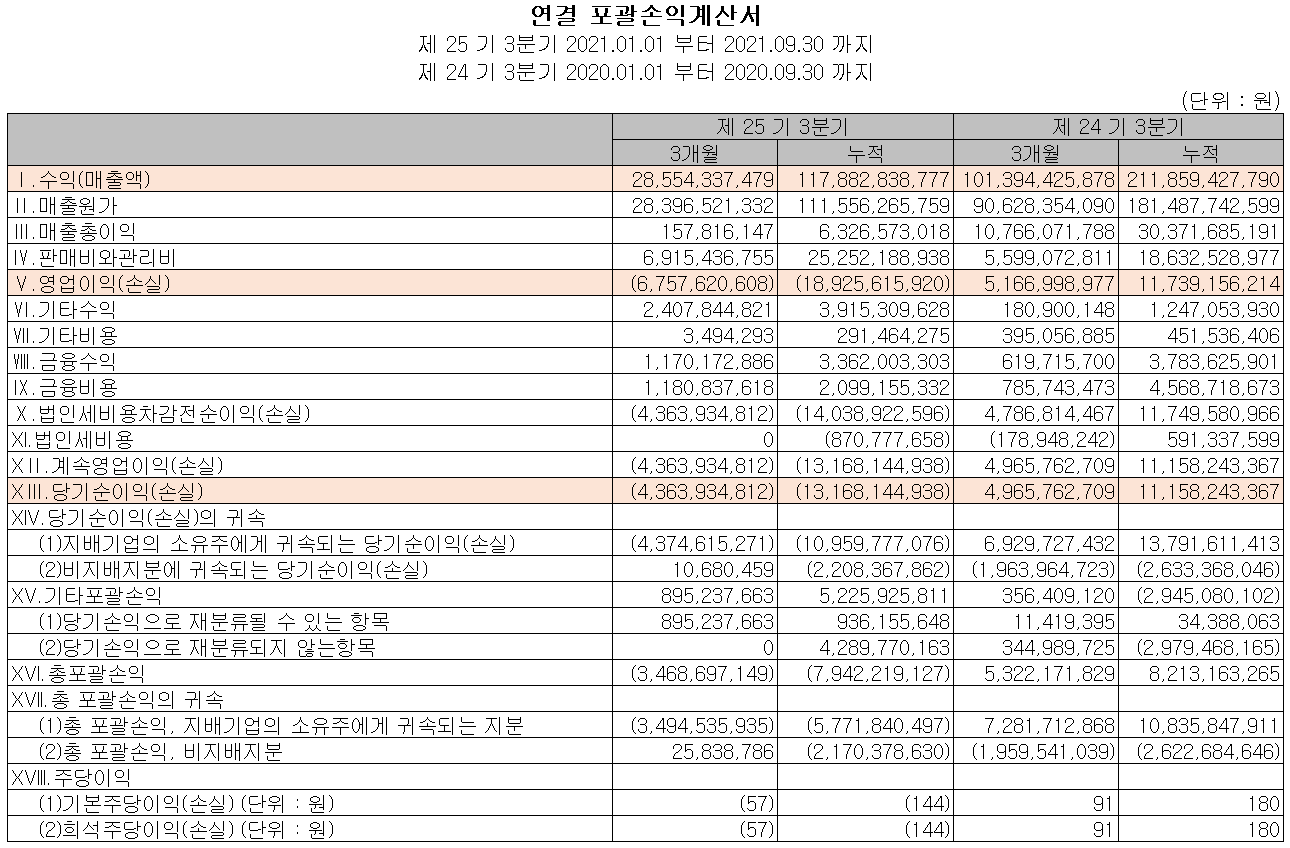 HB테크놀러지 - 손익계산서