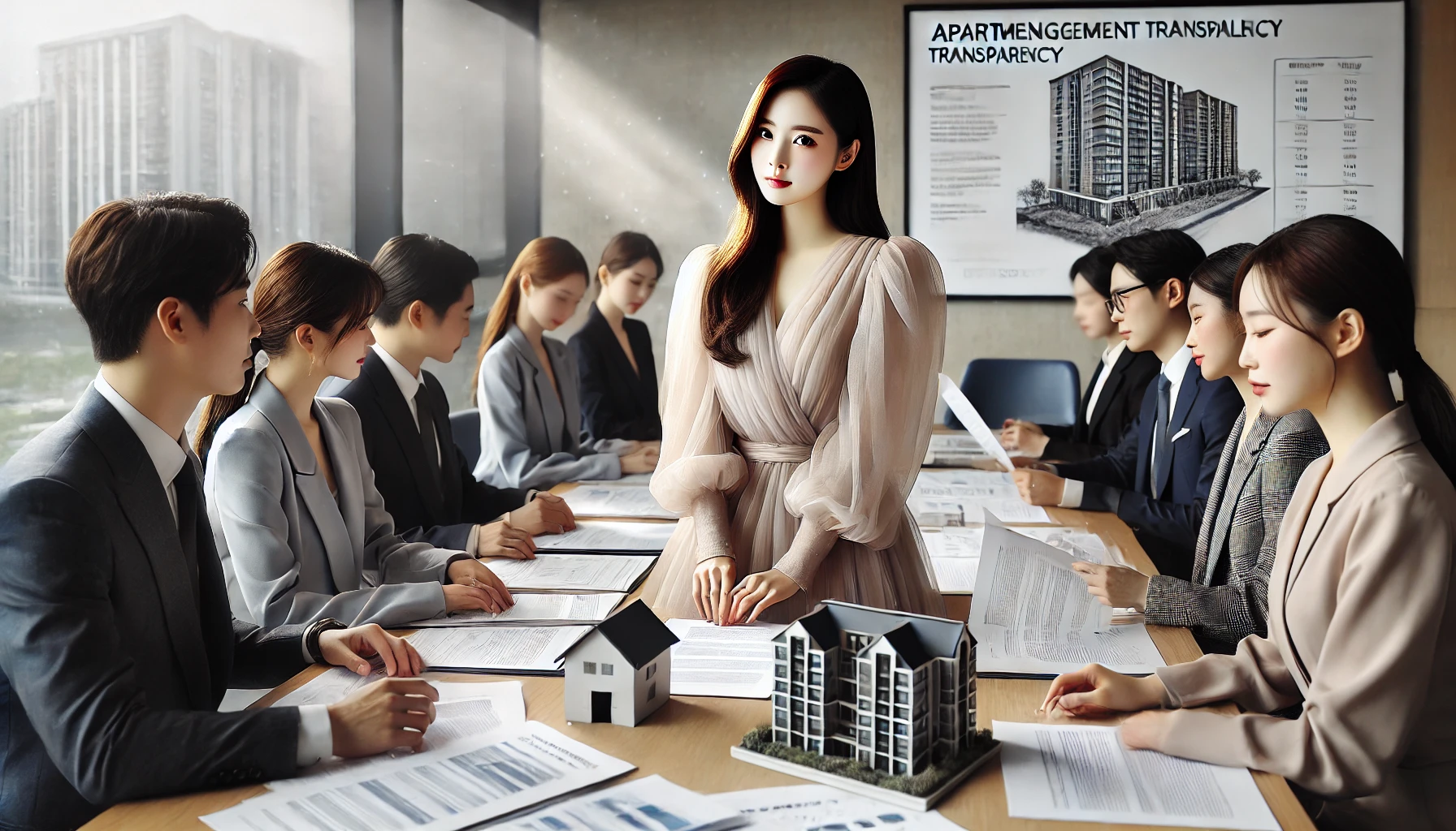 관리비 내역 공개 관련 회의하는 장면