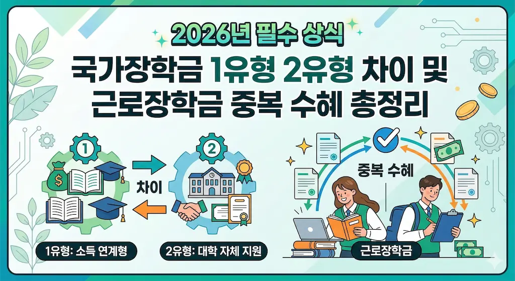 2026년 필수 상식 국가장학금 1유형 2유형 차이 및 근로장학금 중복 수혜 총정리