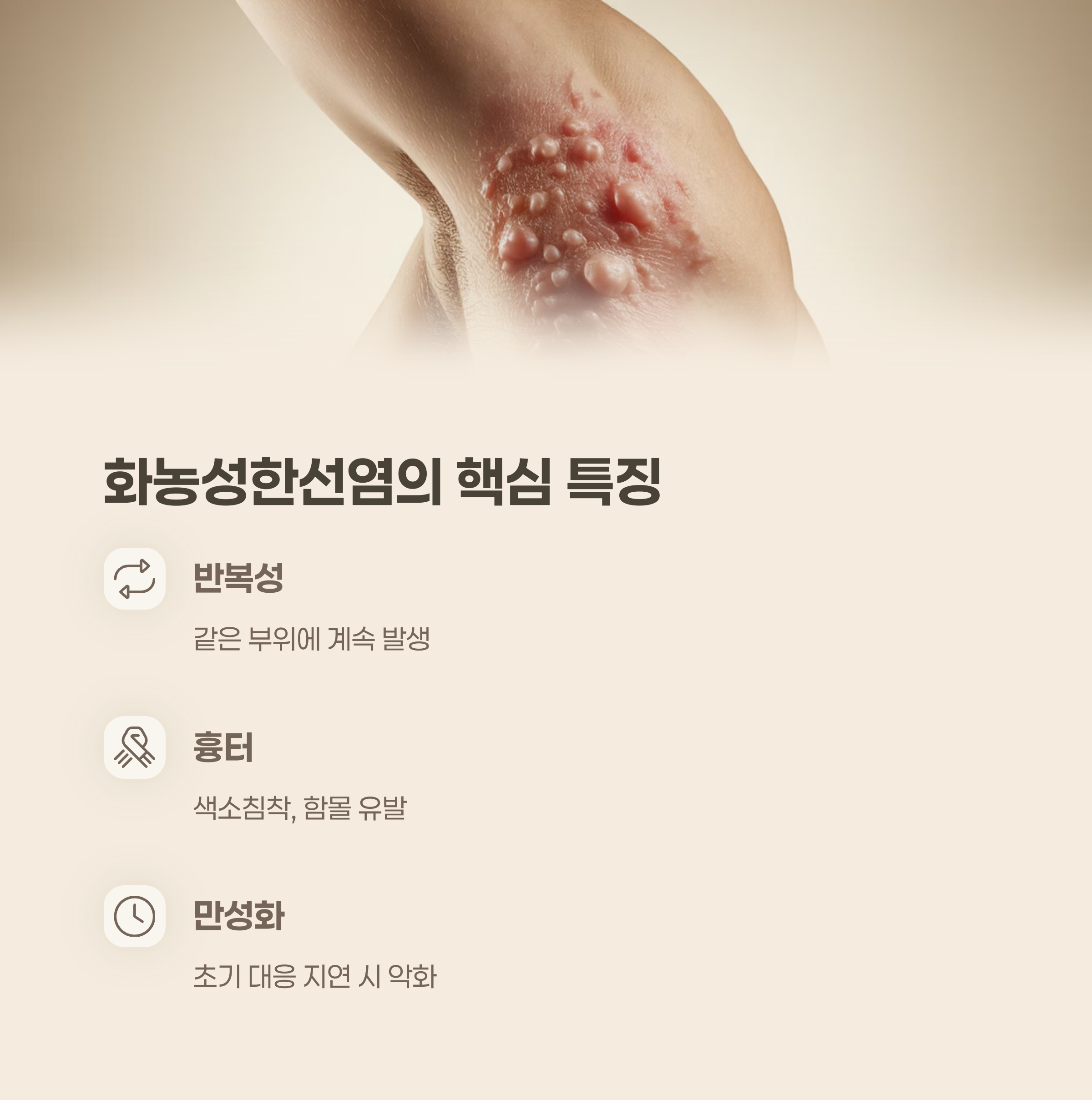 화농성한선염, 반복성과 흉터가 핵심 포인트