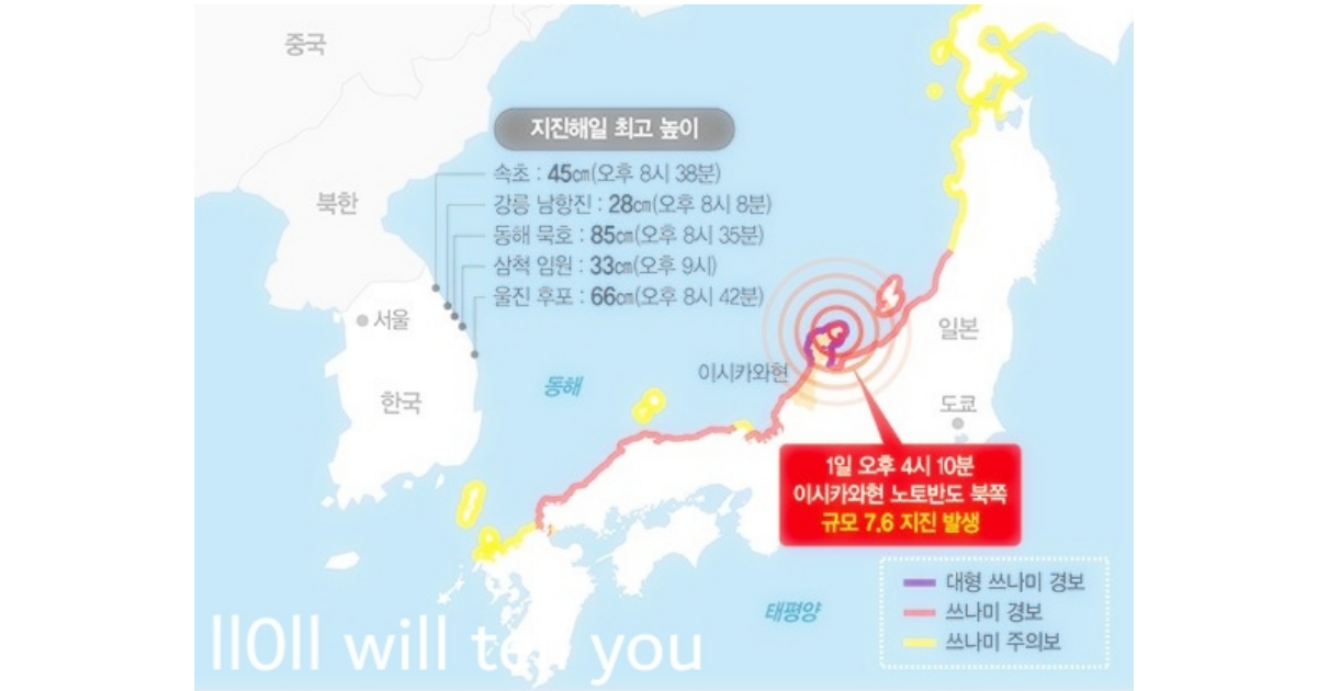 쓰나미 강도 별 경보 발령 사진