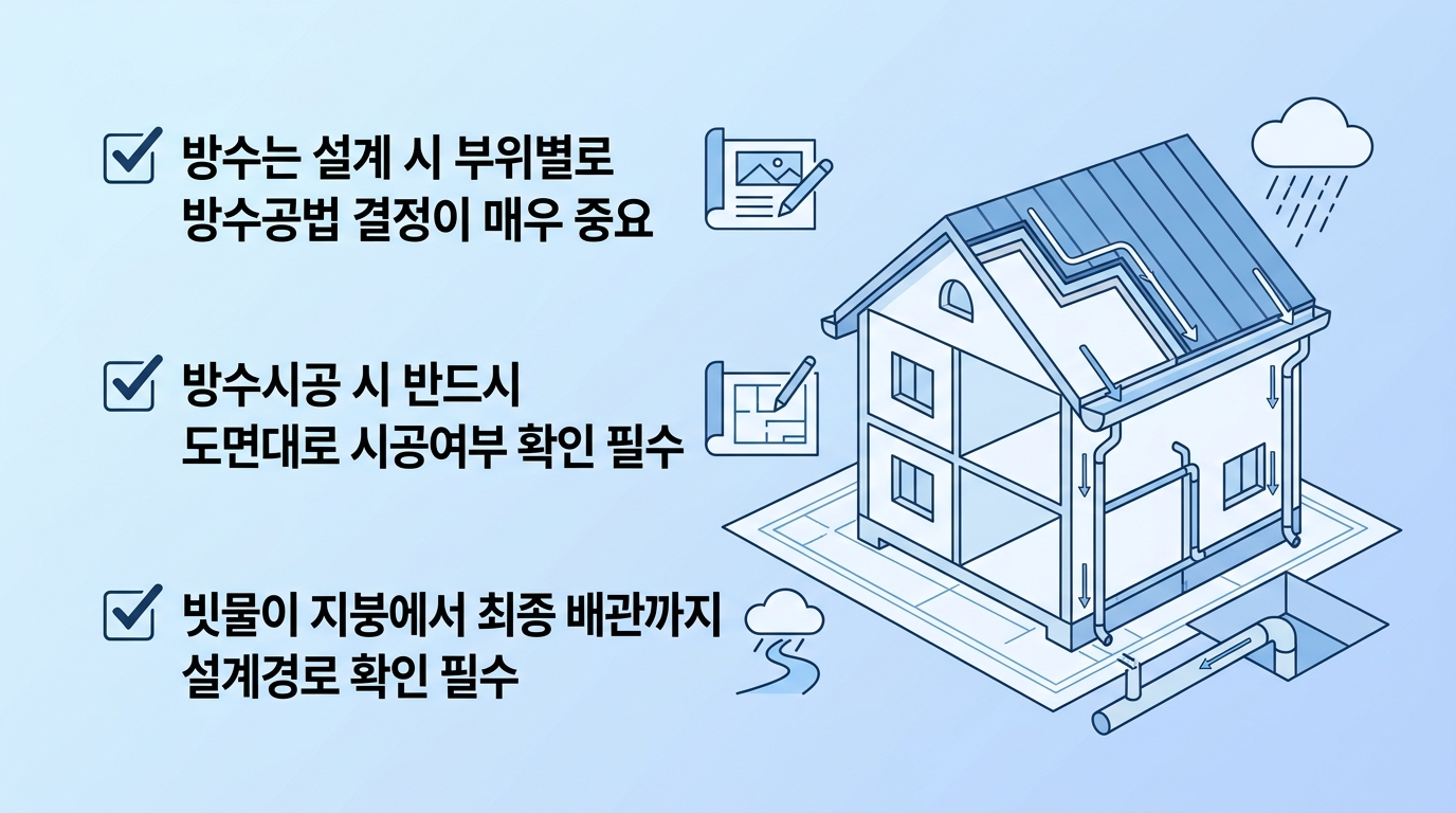 방수는 설계 시 부위별 방수공법 결정이 매우 중요