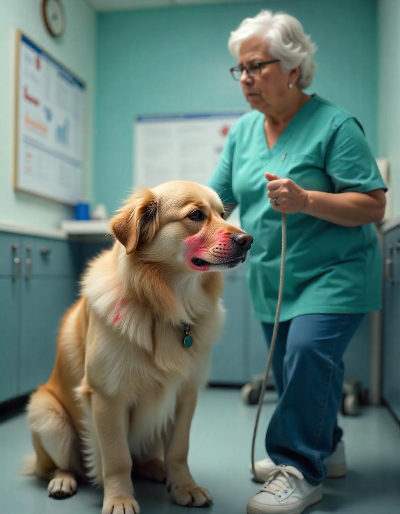 피부병 있는 강아지가 병원에 갔다