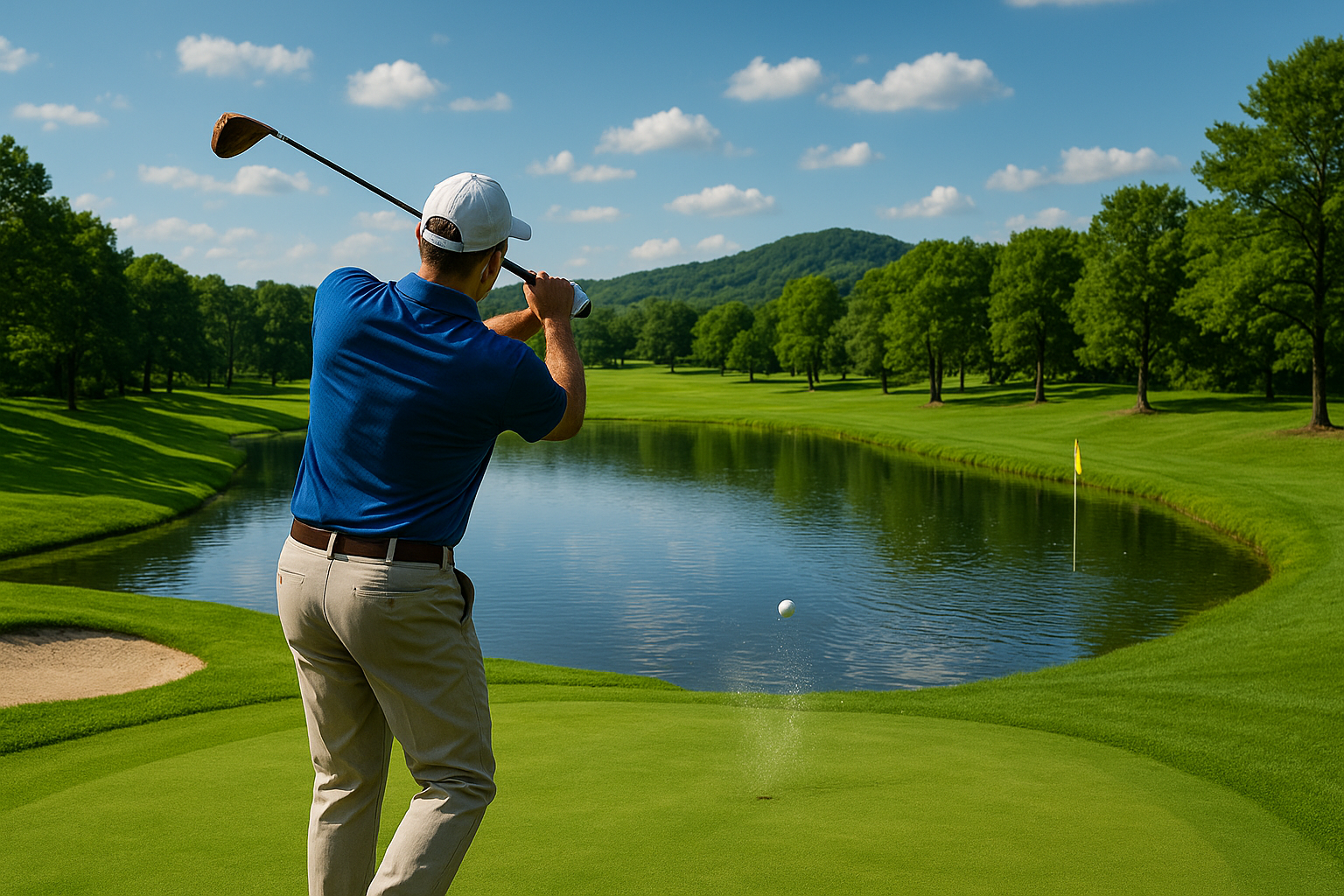 우드 탑볼쳐서 헤저드로 빠지는 모습