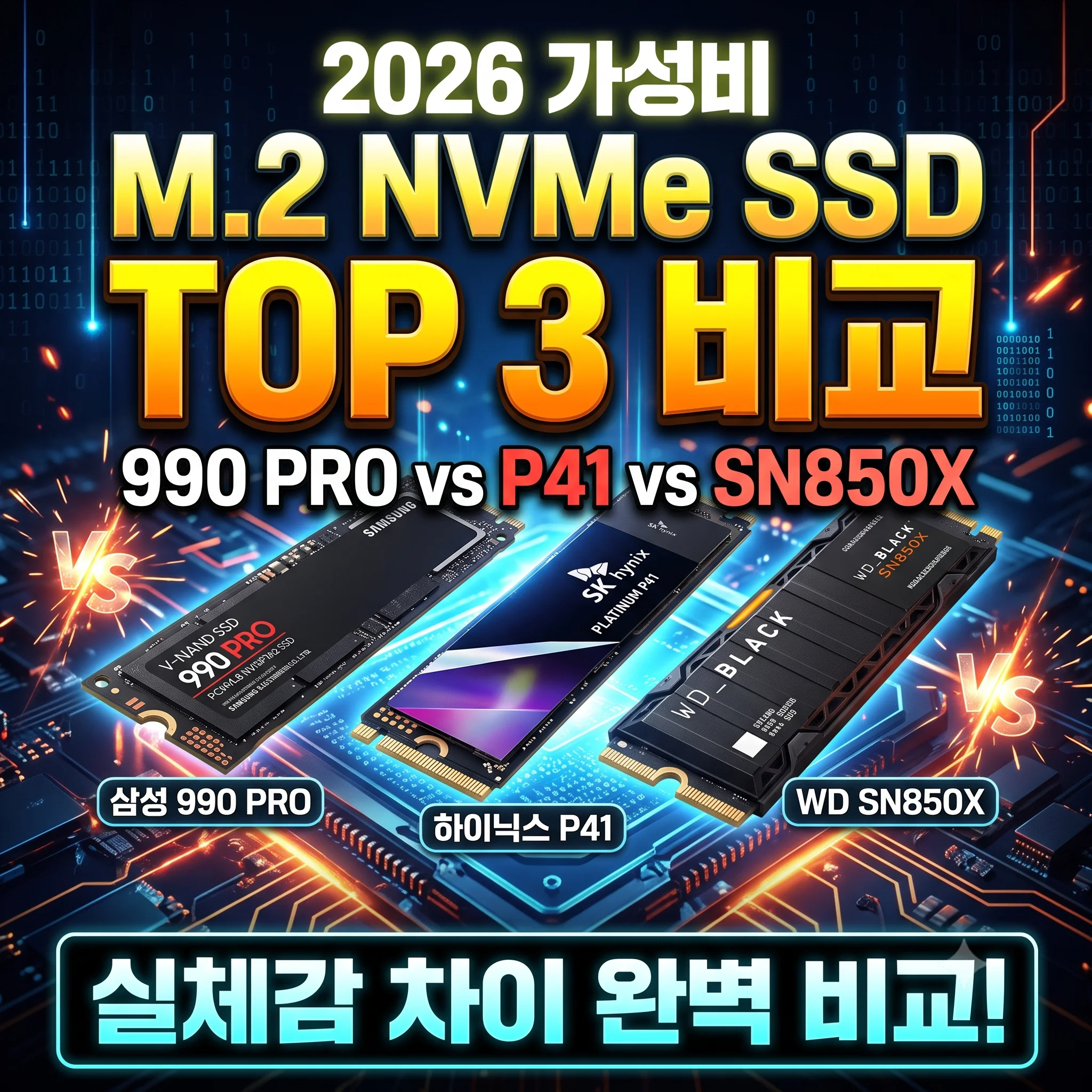 2026 가성비 M.2 NVMe SSD 추천 3대장 990 PRO vs P41 vs SN850X 비교 가이드