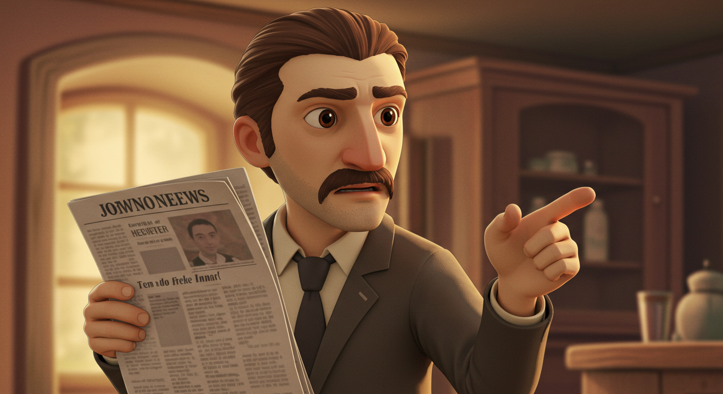 테무 무료 태블릿 이벤트의 진실을 기사로 설명하는 기자 캐릭터