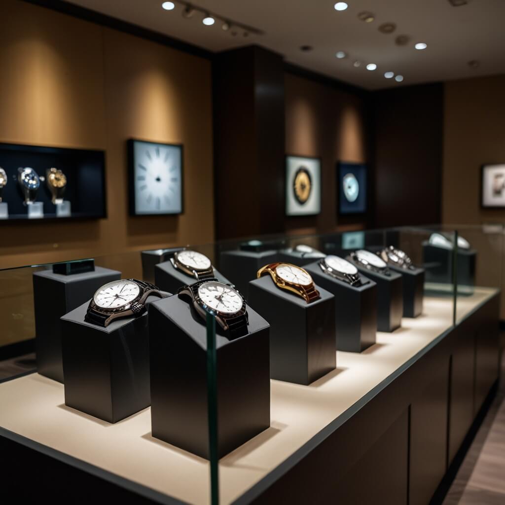 고급시계샵에-진열된-명품시계들