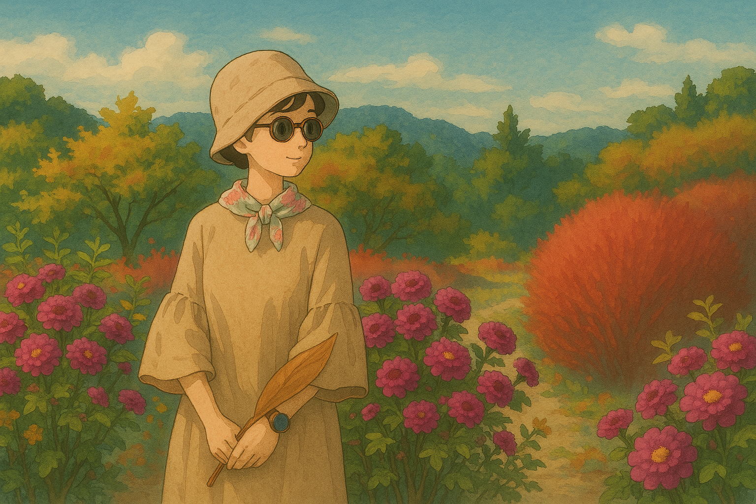 지브리풍 꽃과 소녀