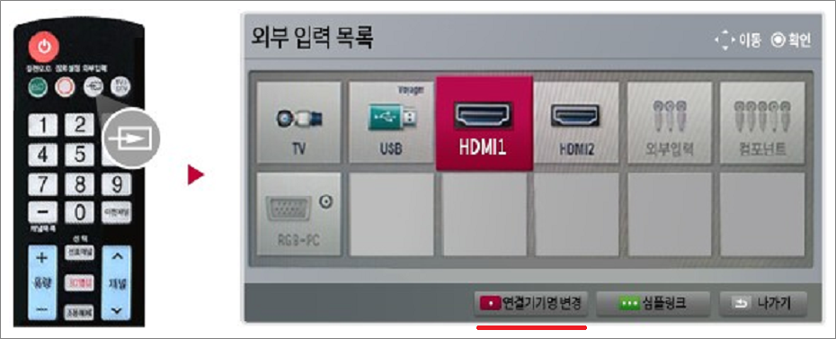PC와 TV를 HDMI로 연결방법 - 외부입력 연결기기 변경.