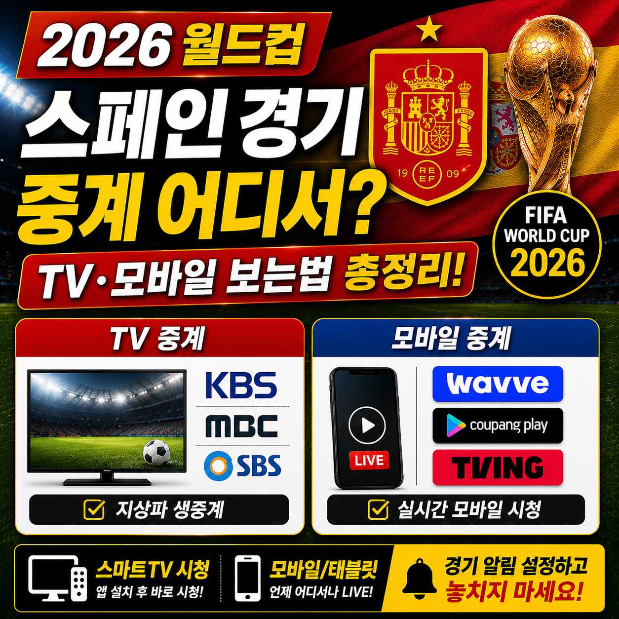 스페인 월드컵 중계 어디서 보나 TV 모바일 보는 법