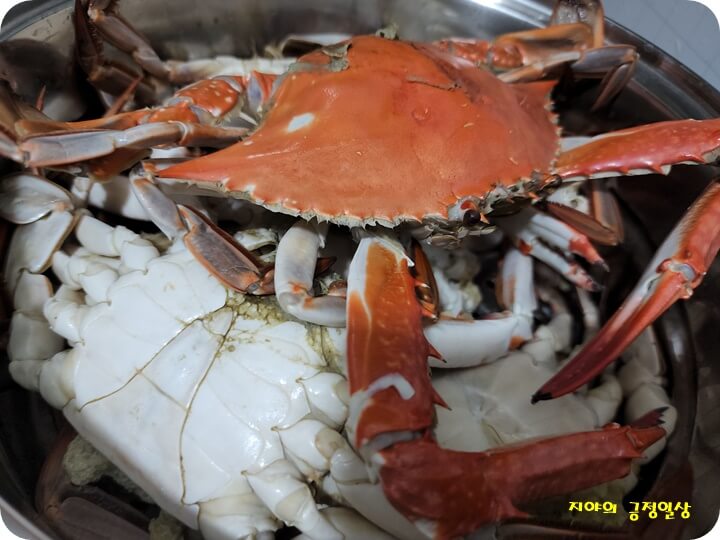 등 딱지가 빨갛게 익은 꽃게