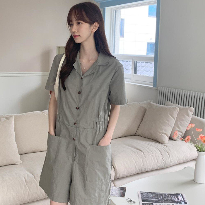 옷자락 (osjarak) / 여자 허리밴딩 사파리 카라반팔 점프수트