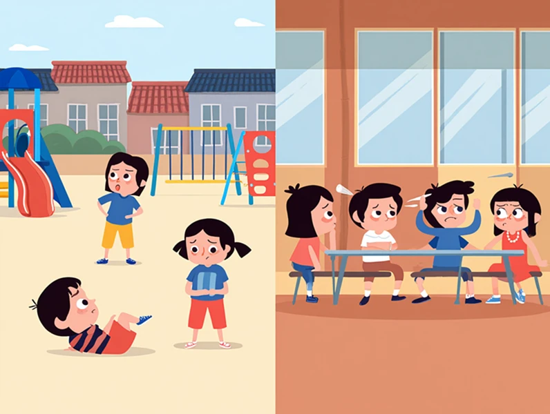 경계선 지능 ADHD 또래 관계 어려움 유치 충동 사회성 눈치 플랫디자인 일러스트