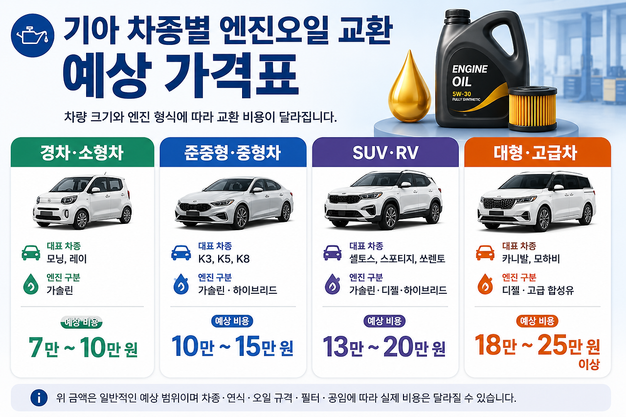 기아 차종별 엔진오일 교환 예상 가격표