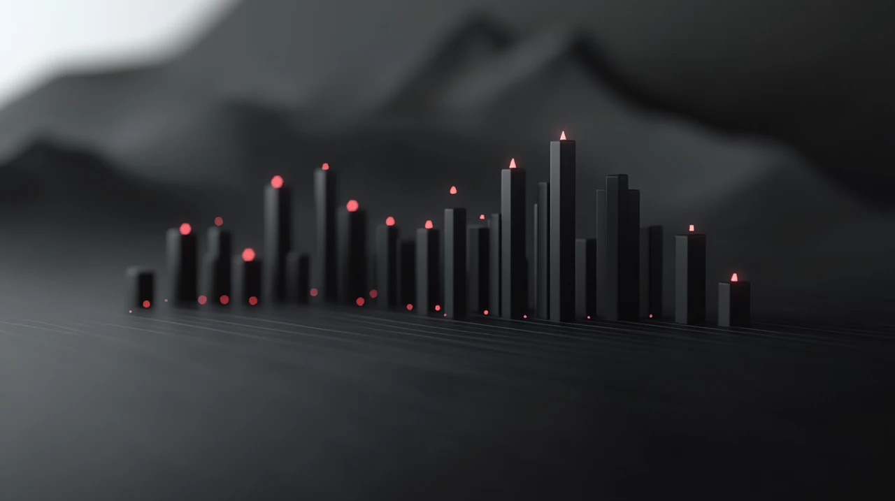 ETF에 대한 시장 변동성의 영향을 세련되게 시각화한 이미지, 불확실성과 기회의 요소가 강조된 디테일한 텍스처