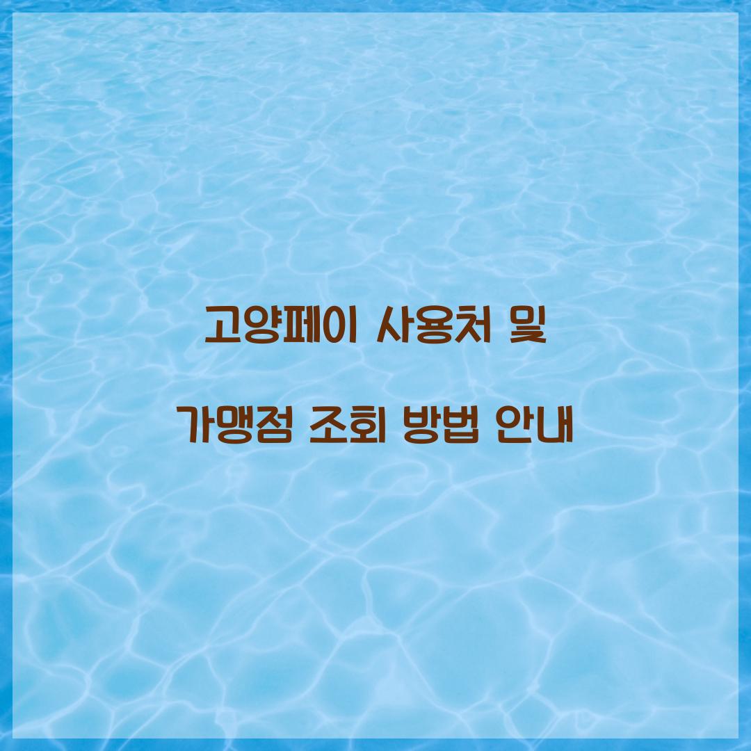 고양페이 사용처