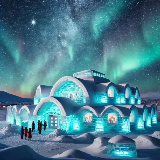 스웨덴 키루나 아이스호텔의 얼음으로 만든 객실과 예술 작품