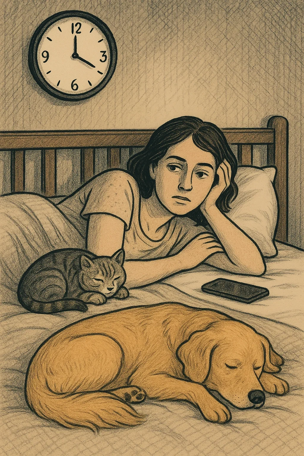 늦은 밤 잠에 들지 않고 있는 여성