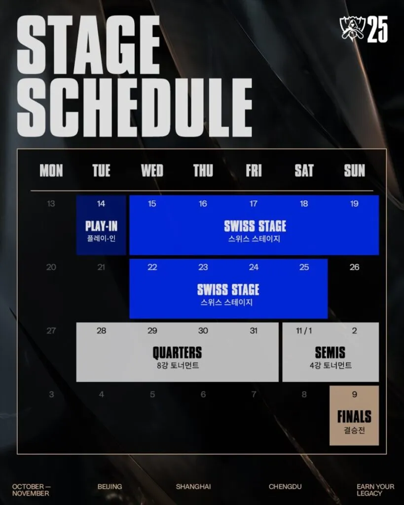 2025 LOL 월드챔피언십리그 일정 장소 참가팀 포맷에 대한 경기일정_7