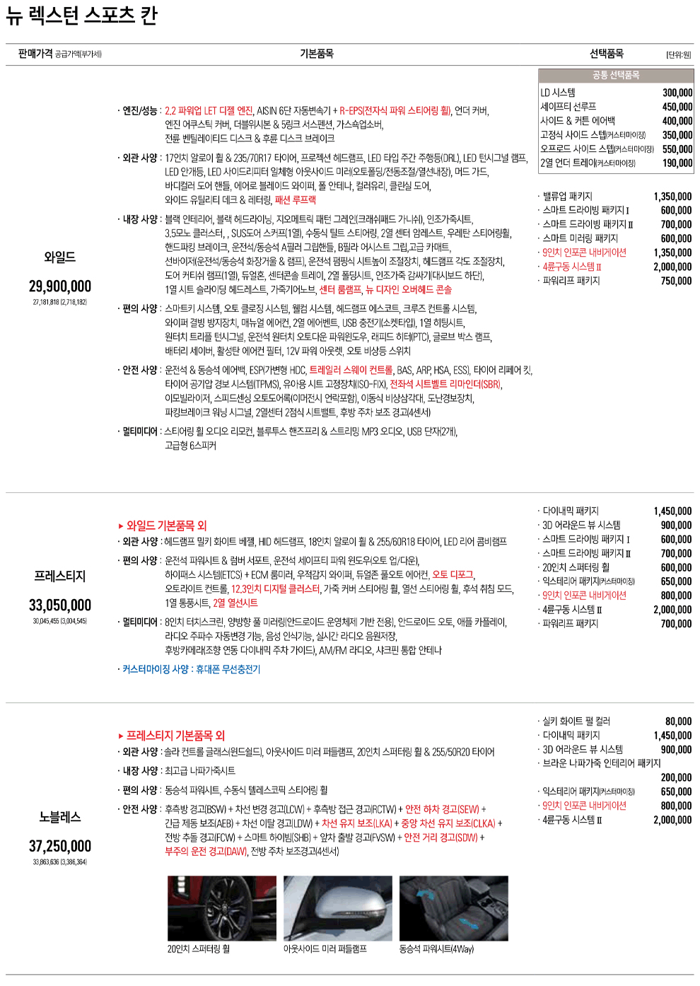 렉스턴 스포츠 칸 가격표