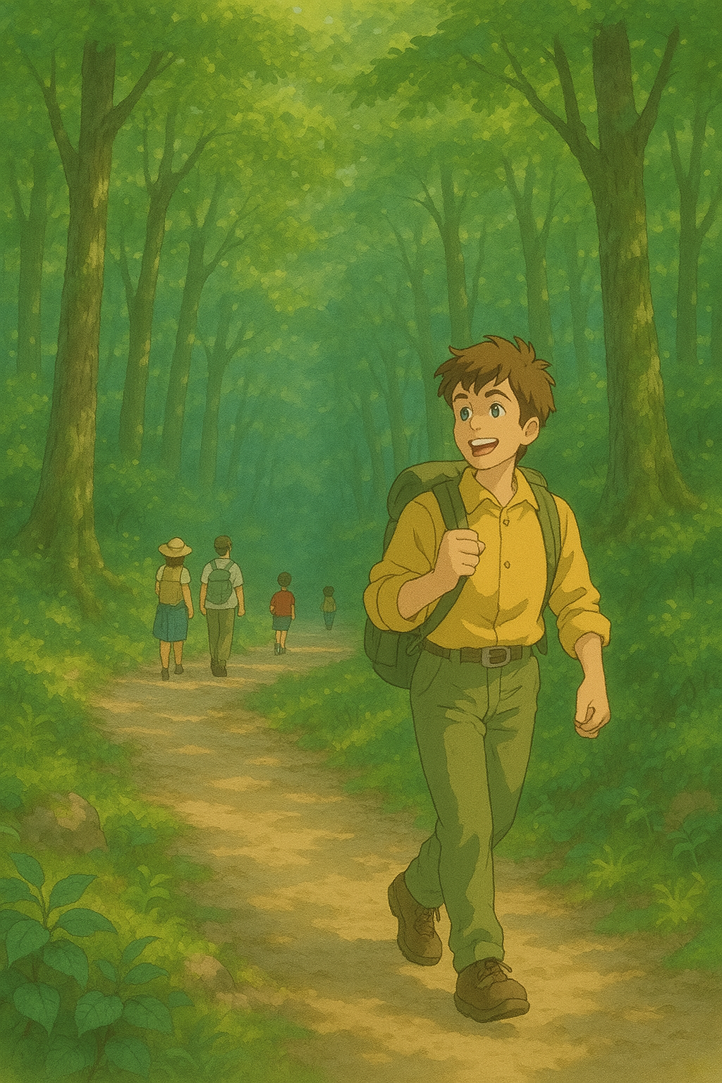 산 속을 걷는 여행자 모습