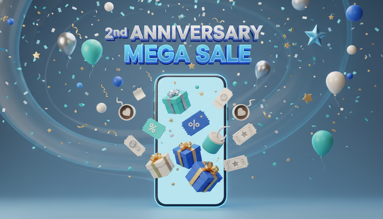 LG 유플투쁠 2주년 역대급 할인 혜택과 다양한 쿠폰이 터져나오는 스마트폰 일러스트