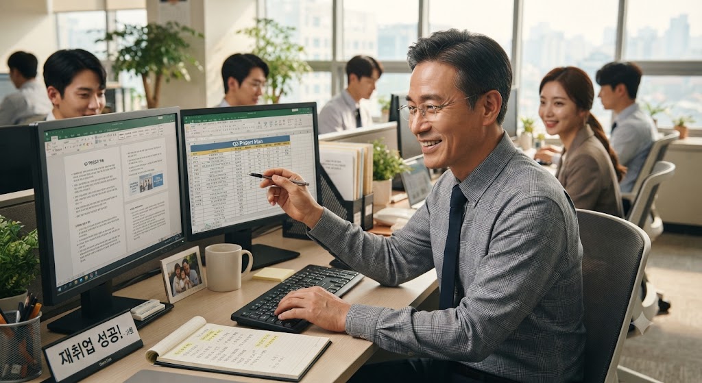 새로운 사무실에서 근로하게 된 중년