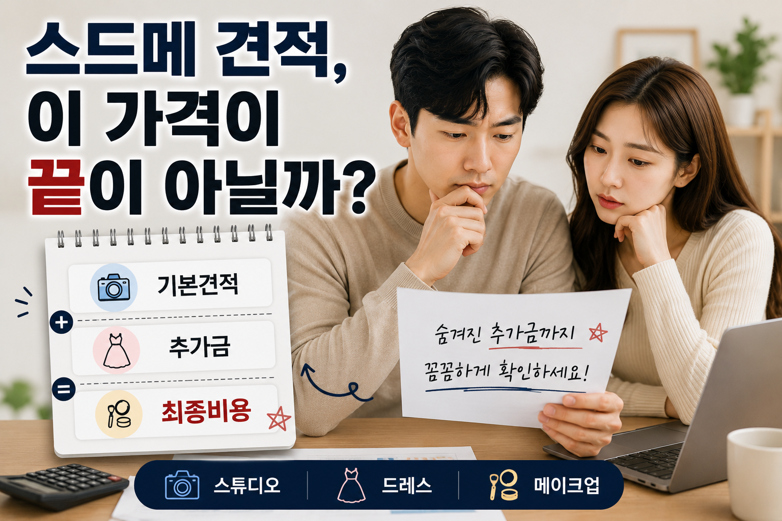 스드메 비용 얼마가 적당할까? 견적에서 추가금까지 확인해야 하는 이유