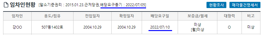 경매 정보지의 배당요구를 늦게한 경우의 사진