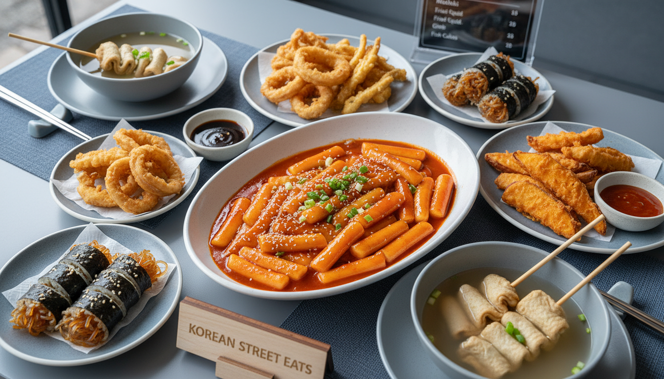 청주 맛집의 매콤달콤한 떡볶이와 바삭한 모둠 튀김 세트 한 상