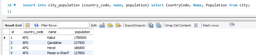 INSERT INTO SELECT 쿼리 실행 결과