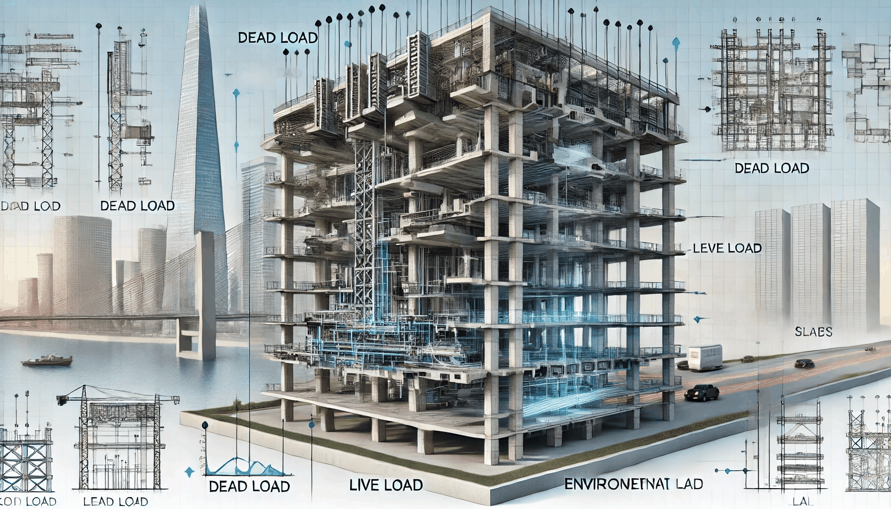 철근 콘크리트 구조의 구조하중부담을 묘사한 그림