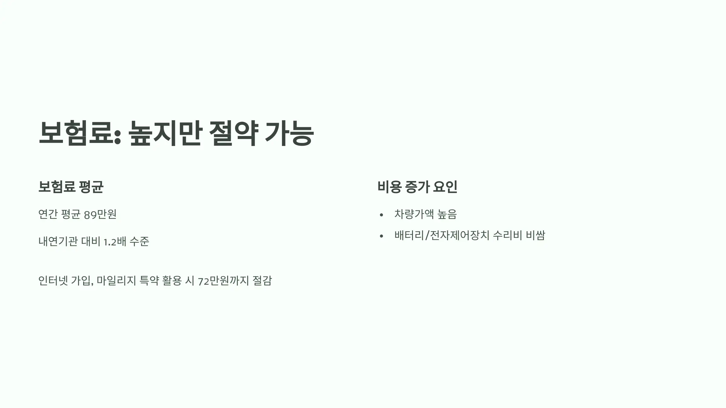 보험료: 다소 높은 편이지만 절약 여지 있음