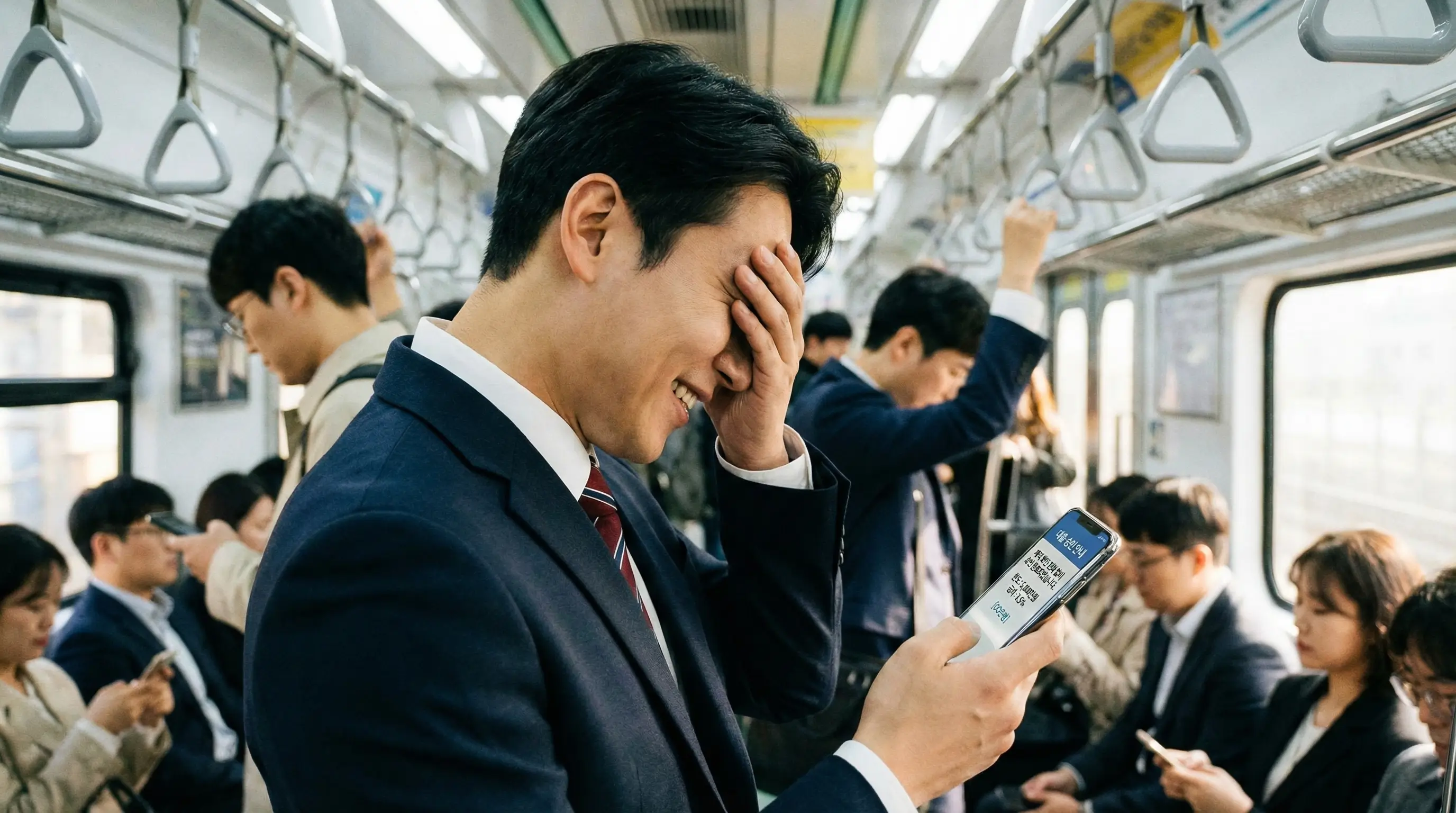 스마트폰으로 재직 확인 전화 없이 대출 승인 메시지를 확인하고 안도하는 직장인의 모습