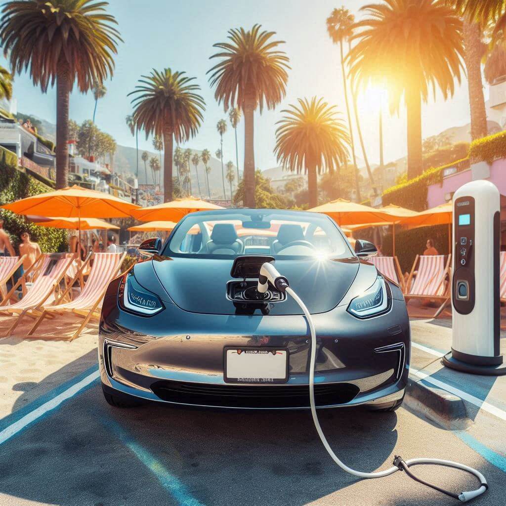 폭염주의보 전기차를 주차하고 충전하고 있는 그림