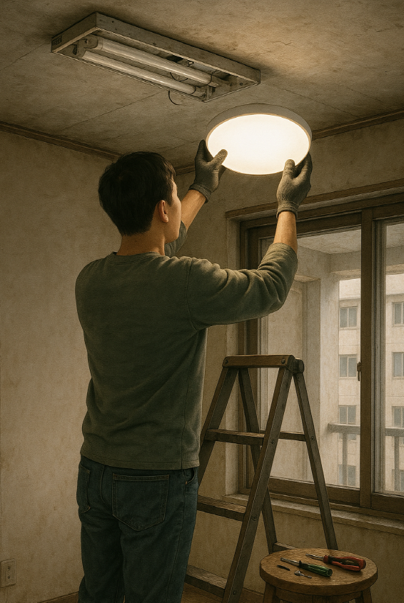 구축아파트 전등 교체하는 사진