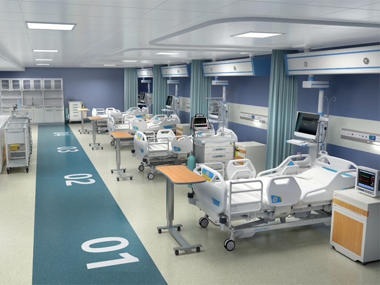 한국 병원 응급실 관찰 병상과 기본 모니터 장비가 있는 진료 공간