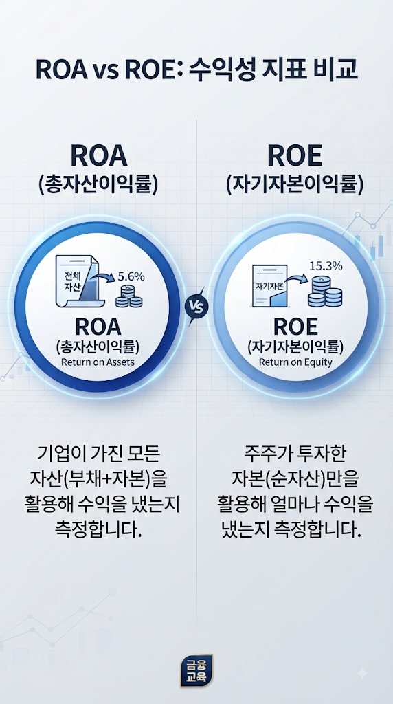 ROA와 ROE의 차이 비교 인포그래픽