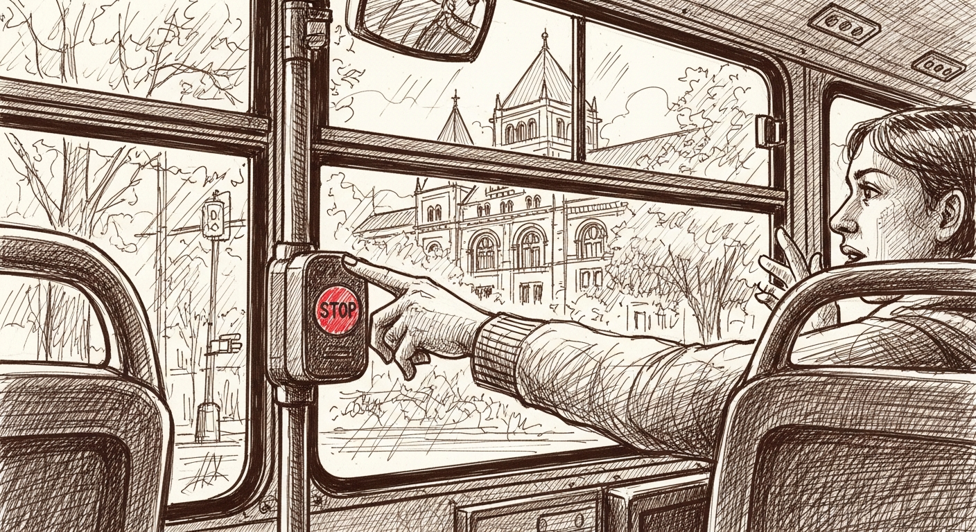 버스 정류장에서 하차를 확인하는 승객