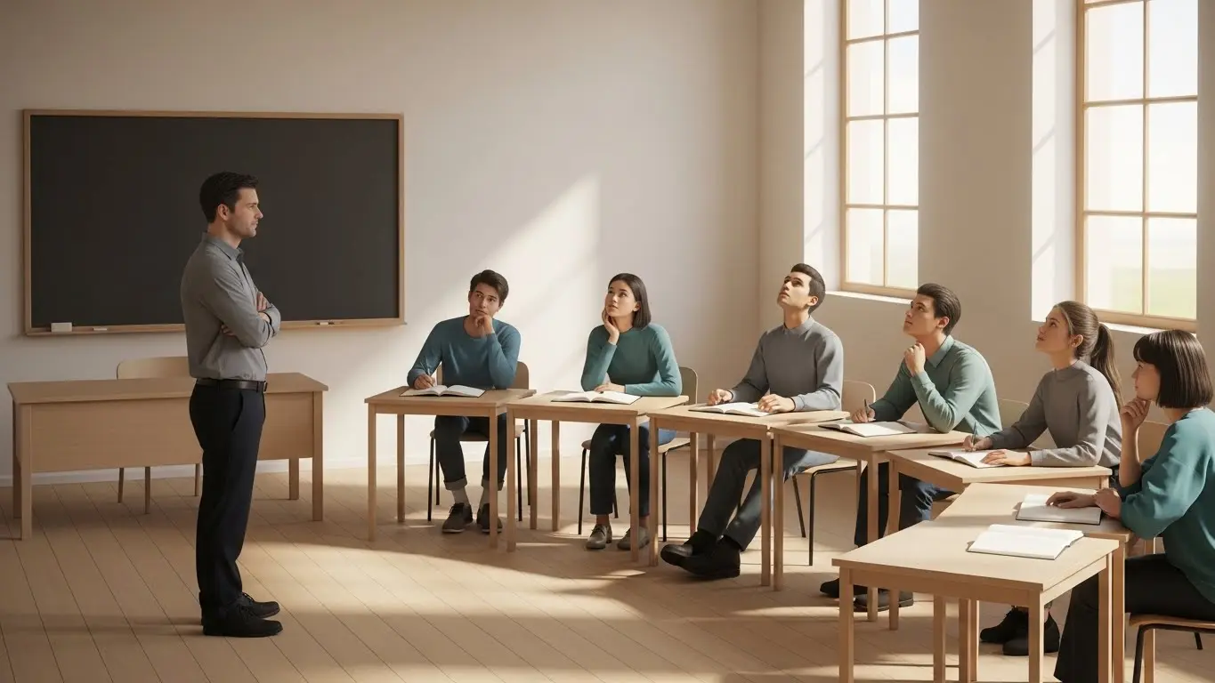 An illustration showing a thought experiment being used in an educational setting