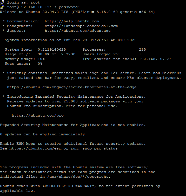 root 계정 로그인 성공