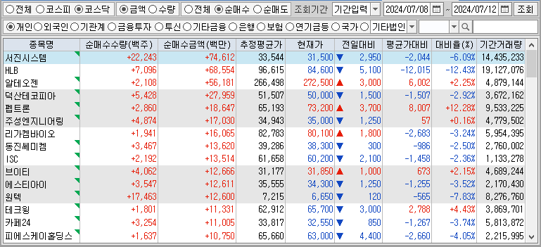 주간 코스닥 개인 순매수